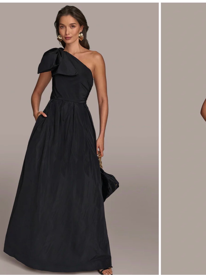 Donna Karan Blue One-Shoulder Evening Gown With Shoulder Bow
